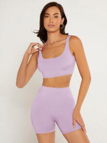 SHEIN BASICS 大圓領素色短款背心 - 紫丁香色 - 查看 3