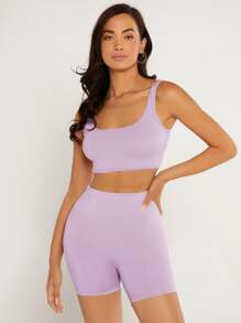 SHEIN BASICS 大圓領素色短款背心 - 紫丁香色 - 查看 4