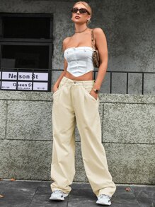 Jeans con bolsillo oblicuo de pierna ancha - Albaricoque - Ver 1