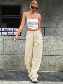 Jeans con bolsillo oblicuo de pierna ancha - Albaricoque - Ver 5