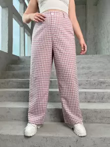 SHEIN Qutie Spodnie Rozmiar Plus Guziki Gingham Casual