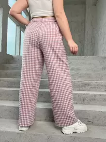 SHEIN Qutie Spodnie Rozmiar Plus Guziki Gingham Casual