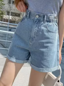 DAZY 高腰捲邊牛仔短褲