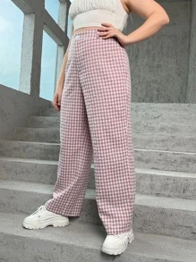 SHEIN Qutie Spodnie Rozmiar Plus Guziki Gingham Casual