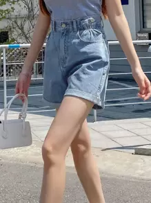 DAZY 高腰捲邊牛仔短褲