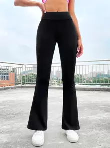 SHEIN EZwear Solid Wideband Waist Flare Leg Trousers - Black - View 7