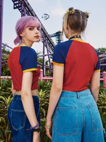 ROMWE Street Life 1 pieza Camiseta corta de color combinado con estampado de letra - Multicolor - Ver 5