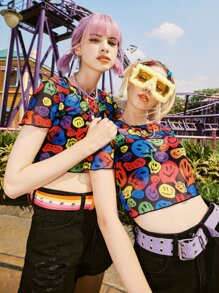 ROMWE Street Life 1pc Cartoon Graphic Mesh Top - Multicolor - View 7