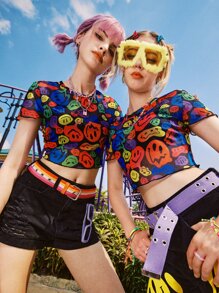 ROMWE Street Life 1pc Cartoon Graphic Mesh Top - Multicolor - View 4