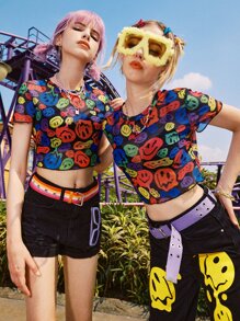 ROMWE Street Life 1pc Cartoon Graphic Mesh Top - Multicolor - View 6