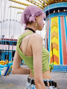 ROMWE Street Life Top con diseño de cadena - Verde Lima - Ver 2