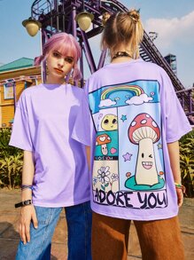 ROMWE Street Life 1pc Cartoon Graphic Oversized Tee - Purple - View 5