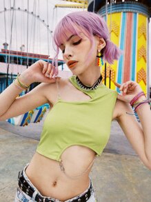 ROMWE Street Life Top con diseño de cadena - Verde Lima - Ver 5