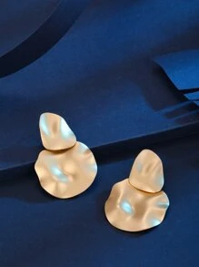 纹理金属不对称吊坠耳环 - 金黃色 - 查看 3