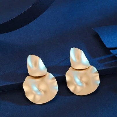 纹理金属不对称吊坠耳环