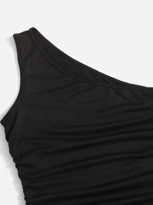 Chiquease One Shoulder Ruched Bodycon Dress - Black - View 4