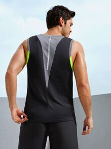 Manfinity Fitness Men Letter Graphic Contrast Trim Sports Tank Top Men Active Wearsports Wear For Menmen Sports Wearmen Sport Wearmens Sports Wear - Black - View 2