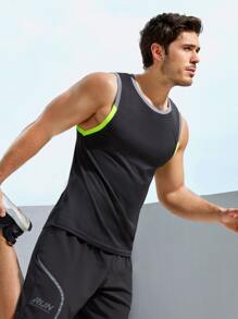 Manfinity Fitness Men Letter Graphic Contrast Trim Sports Tank Top Men Active Wearsports Wear For Menmen Sports Wearmen Sport Wearmens Sports Wear - Black - View 4