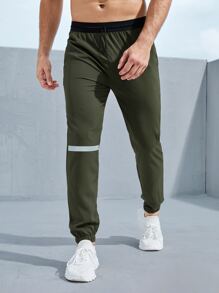 Fitness Men Slogan Graphic Sports Trousers - Army Green - View 3