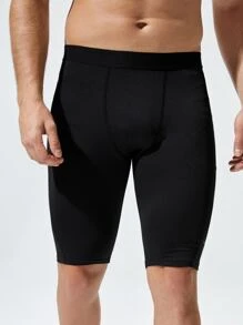 Fitness Men Contrast Trim Sports Tights With Phone Pocket - Black - View 5