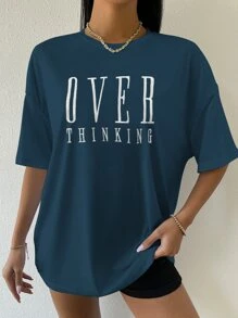 SHEIN Unity Top de hombros caídos con bordado de letra