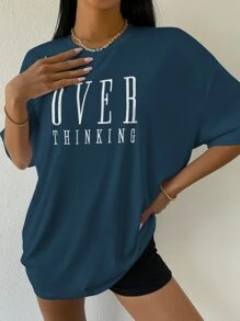 SHEIN Unity Top de hombros caídos con bordado de letra