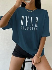 SHEIN Unity Top de hombros caídos con bordado de letra