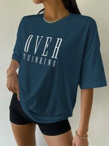 SHEIN Unity Top de hombros caídos con bordado de letra