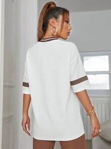 SHEIN Unity Drop Shoulder Letter & Number Print Tee - White - View 2