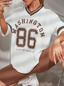 SHEIN Unity Drop Shoulder Letter & Number Print Tee - White - View 6