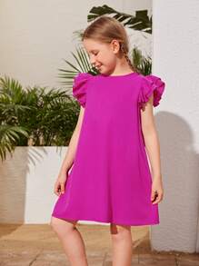 SHEIN Váy thẳng tay bướm màu trơn đơn giản cho cô gái tuổi teen - Màu đỏ tím - Xem 4