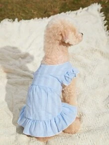 1 pieza Vestido de mascota unido en contraste para perro y gato para verano - Celeste - Ver 7