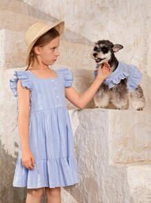 1 pieza Vestido de mascota unido en contraste para perro y gato para verano - Celeste - Ver 8