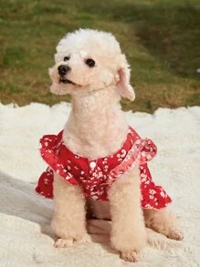 PETSIN 1入組花朵印花寵物連衣裙 - 紅色 - 查看 4