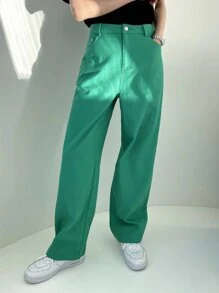 DAZY 斜口袋直筒褲 - 綠色 - 查看 7