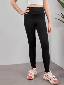 SHEIN Teen Girls Solid Leggings With Phone Pocket - Black - View 4