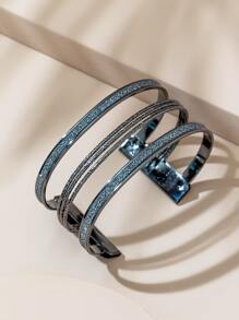 鏤空開口手鐲 - 槍黑色 - 查看 1