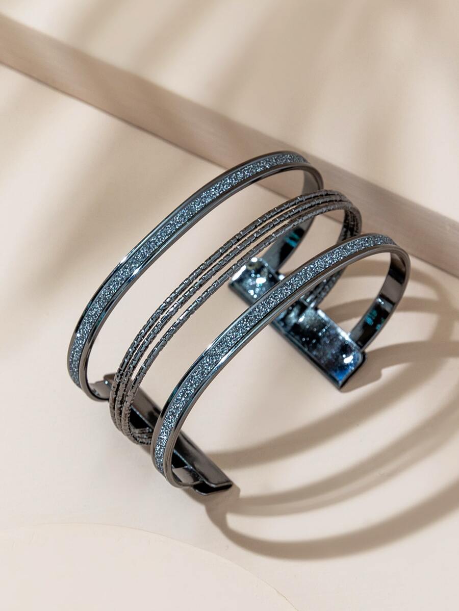 鏤空開口手鐲 - 槍黑色 - 查看 1