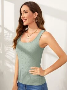 SHEIN Essnce Solid Eyelet Embroidered Tank Top - Green - View 5