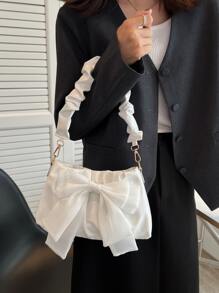 轻巧的商务休闲蝴蝶结装饰褶饰包，适合少女、女大学生、新人及白领人士，非常适合办公室、大学、工作、商务、通勤、户外、旅行、郊游，是送给她的完美情人节礼物，蝴蝶结钱包，女士最佳情人节礼物选择 - 白色 - 查看 2