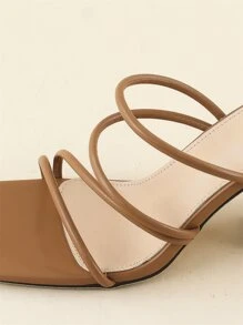 Thin Strap Chunky Heeled Mule Sandals - Brown - View 8