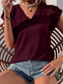 SHEIN LUNE Blusa unicolor de manga mariposa - Burdeos - Ver 4