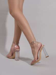 McKoine Women Buckle Decor Chunky Heeled Wide Fit Ankle Strap Sandals, Fashion Summer Heeled Sandals - Clear - View 4