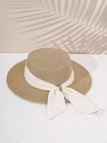 1pc Y2k Style Women's Beach Vacation Straw Hat With Shiny Buckle, Wide Brim And Breathable Design Boho - Khaki - View 2