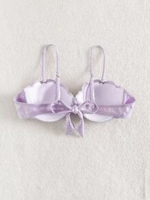Snakeskin Print Scallop Trim Push Up Bikini Top - Lilac Purple - View 2
