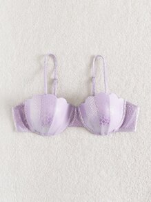 Snakeskin Print Scallop Trim Push Up Bikini Top - Lilac Purple - View 4