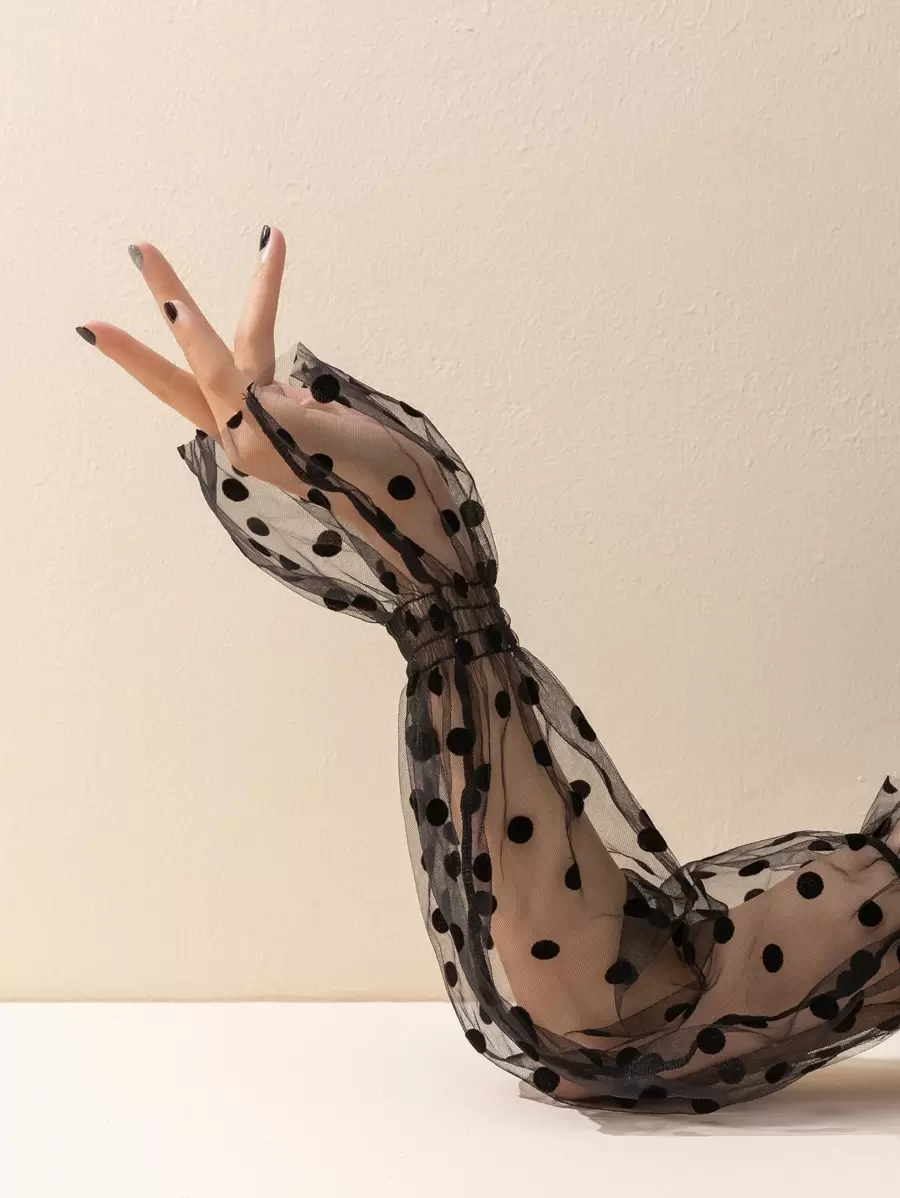 1 Pc Women's Long Mesh Sun Protection Arm Sleeve, Fashionable & Versatile - Black - View 1