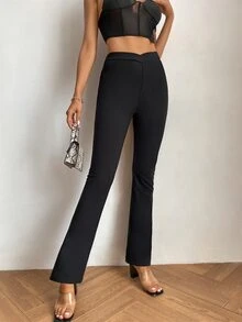 SHEIN Tall High Waist Flare Leg Trousers - Black - View 4
