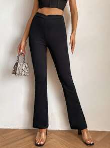 SHEIN Tall High Waist Flare Leg Trousers - Black - View 1