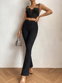 SHEIN Tall High Waist Flare Leg Trousers - Black - View 6